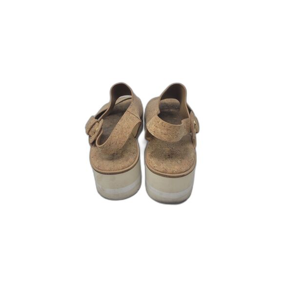 VINCE. Natural Beige Cork Asymmetrical Shelby Round Toe Wedge Buckle Sandal - Picture 2 of 7